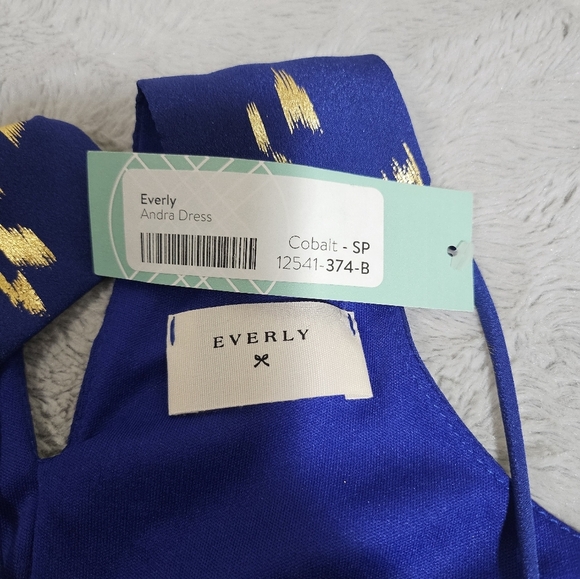 NEW Everly Andra Dress Small Cobalt Blue Gold Midi Tent Halter Neck - Picture 5 of 8